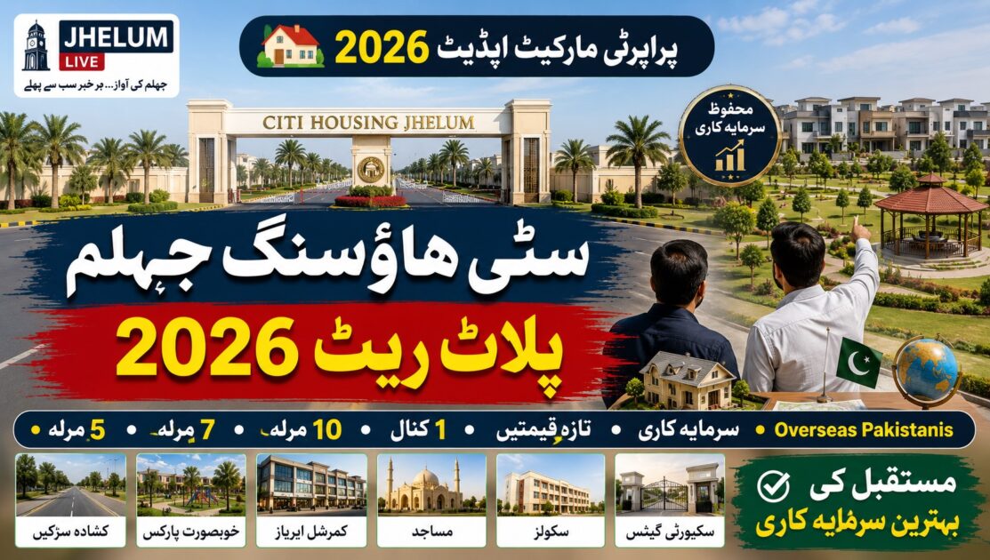 2026 میں سٹی ہاؤسنگ جہلم کے 5 مرلہ، 7 مرلہ، 10 مرلہ اور ایک کنال پلاٹوں کے تازہ ریٹ اور سرمایہ کاری کی معلومات