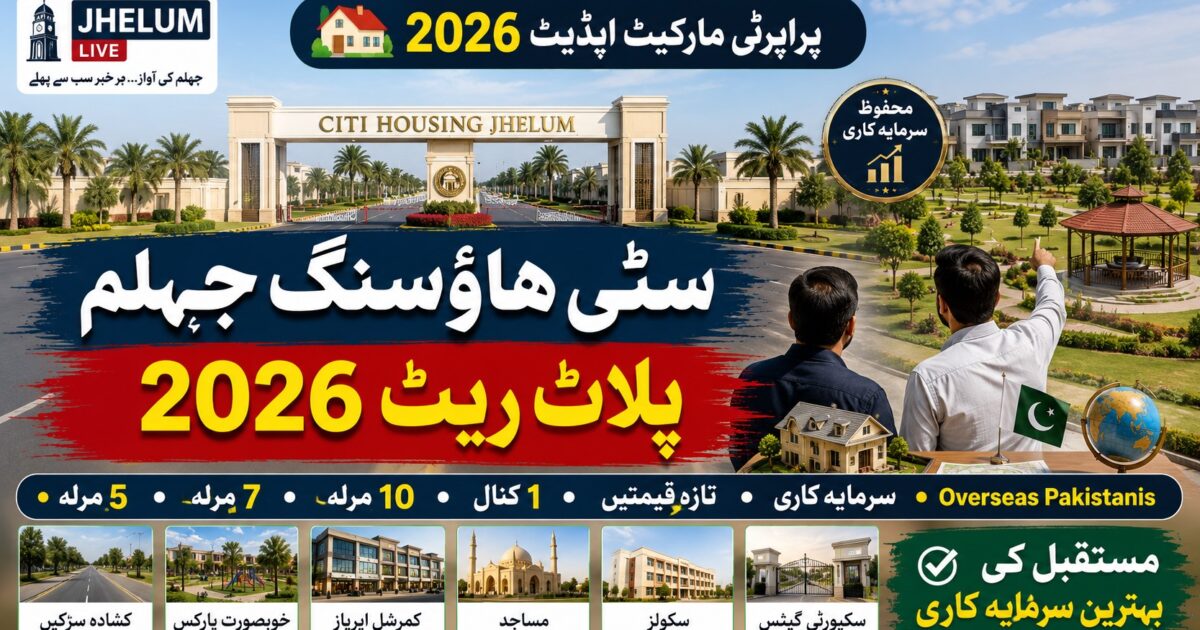 2026 میں سٹی ہاؤسنگ جہلم کے 5 مرلہ، 7 مرلہ، 10 مرلہ اور ایک کنال پلاٹوں کے تازہ ریٹ اور سرمایہ کاری کی معلومات