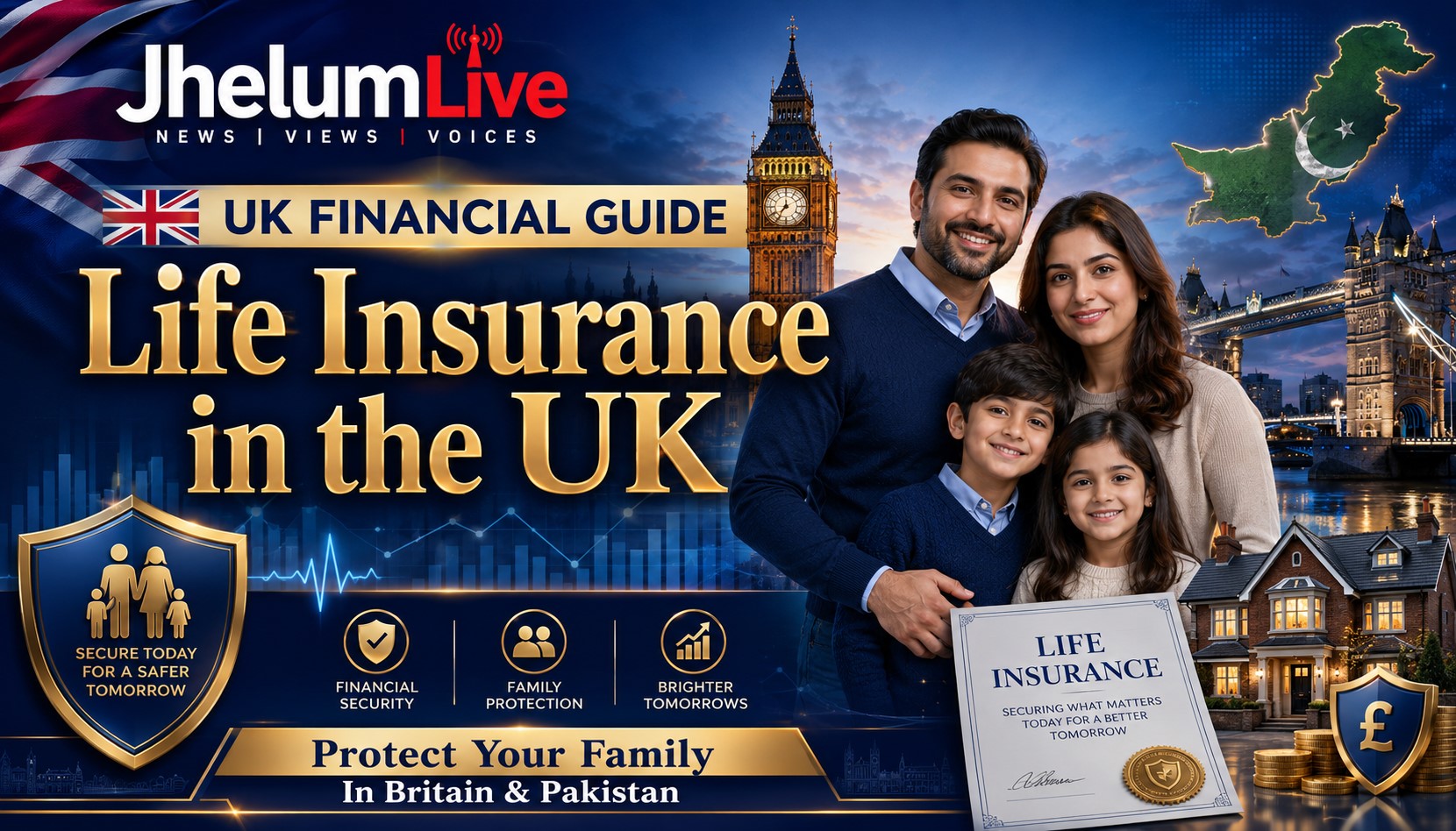 British Pakistani family learning about life insurance options in the UK while supporting relatives in Pakistan.