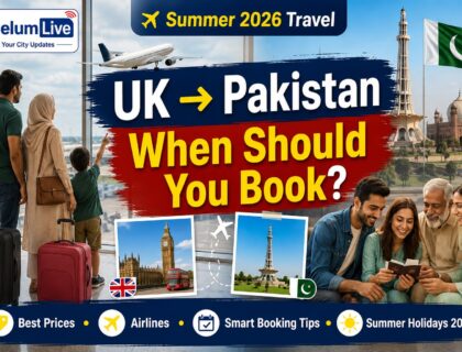 Passengers at a UK airport preparing to board a flight to Pakistan during the Summer 2026 holiday season.