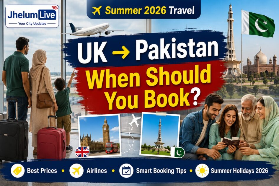 Passengers at a UK airport preparing to board a flight to Pakistan during the Summer 2026 holiday season.
