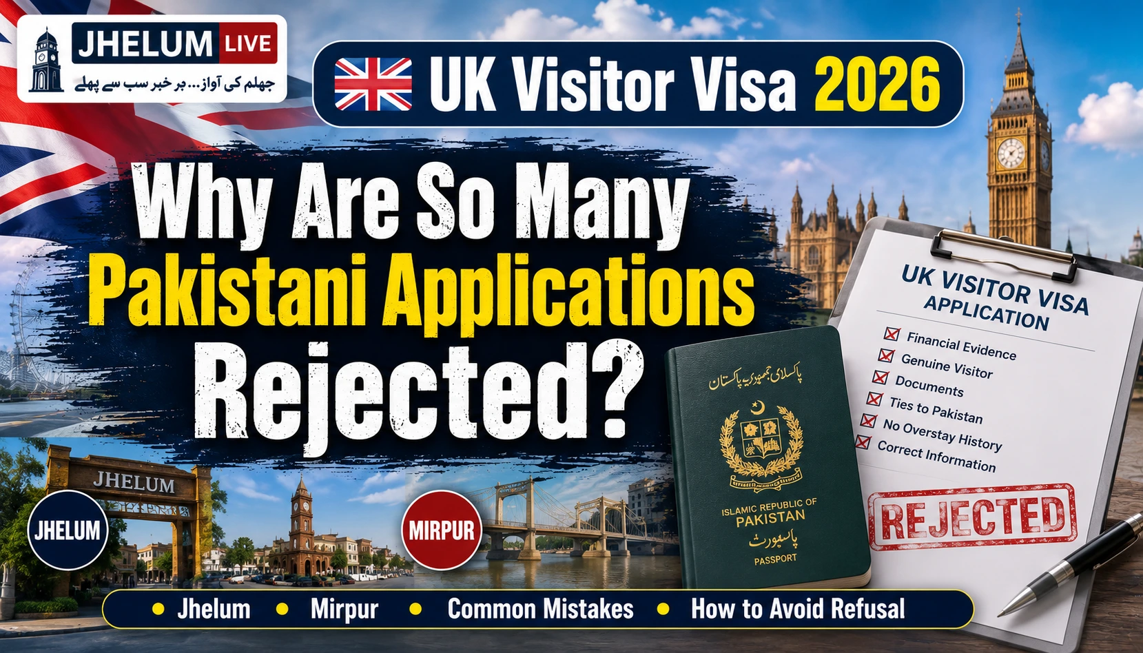 UK visa application form and passport representing visa rejection reasons for Pakistani applicants