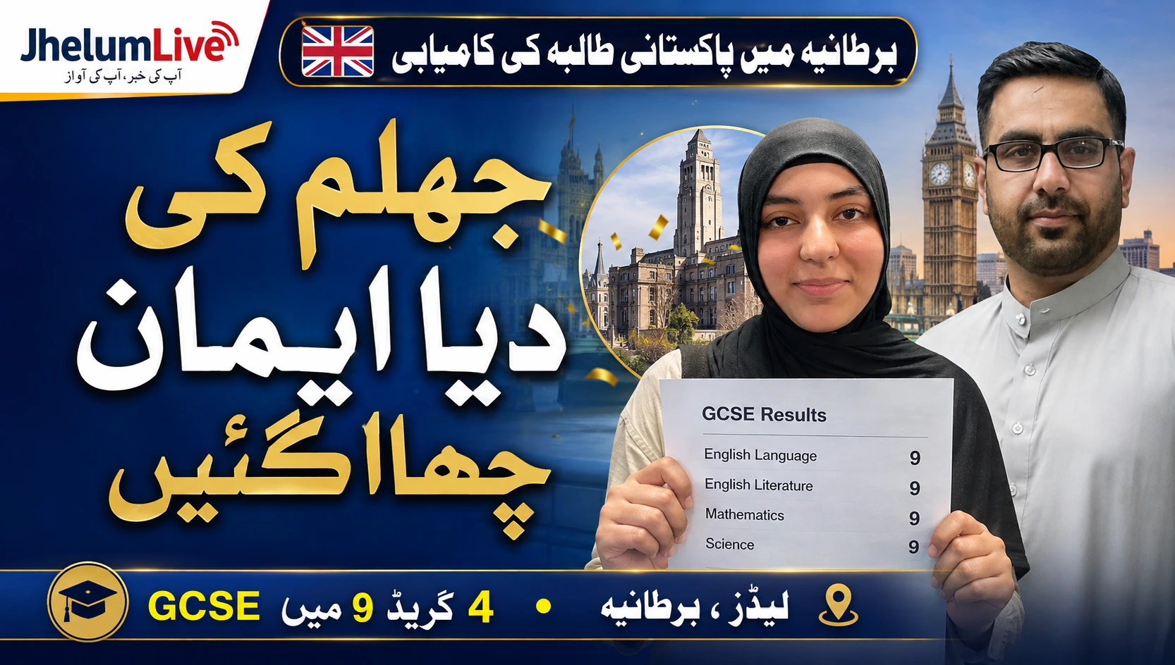 جہلم کی دیا ایمان نے برطانیہ میں GCSE کے چار مضامین میں گریڈ 9 حاصل کیے